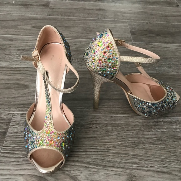 DSW RHINESTONE HEELS/ ROSE GOLD & WHITE - Picture 2 of 2